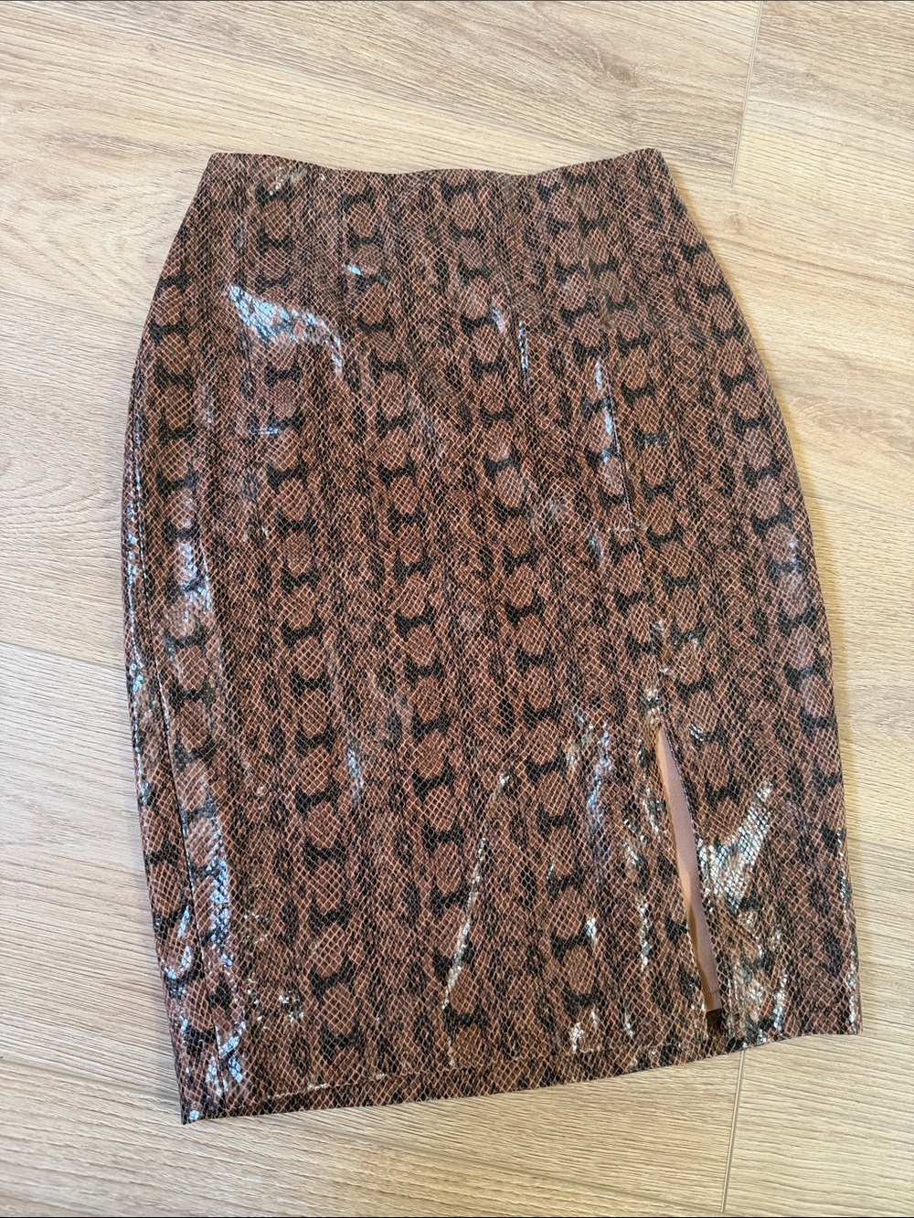 Express pleather snakeskin brown skirt